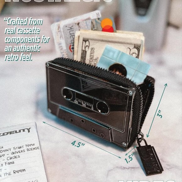 Retro Cassette Wallet Women Compact Vegan Leather Vintage 80s 90s Style - Picture 4 of 6